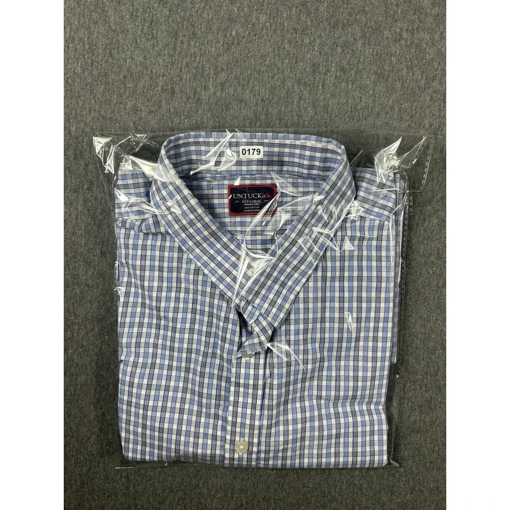 UNTUCKit Men's‎ 3XL Wrinkle Free 100% Cotton Blue White Checkered